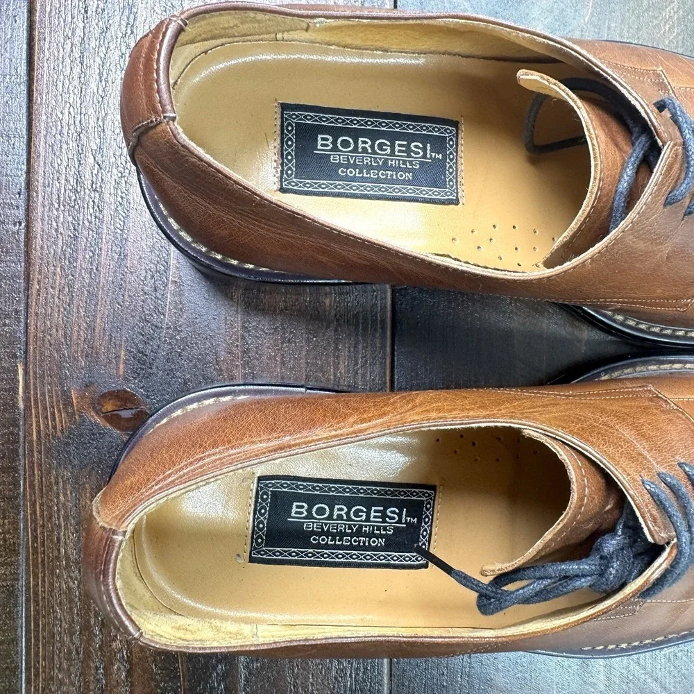 Borgesi Beverly Hills Italian Hand Made Leather Square Toe‎ Oxford Mens 44/10.5